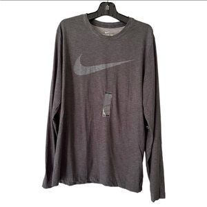 NWT Nike Big Swoosh Standard Fit Long Sleeve Dri-Fit Mens Gray T-Shirt Sz Large